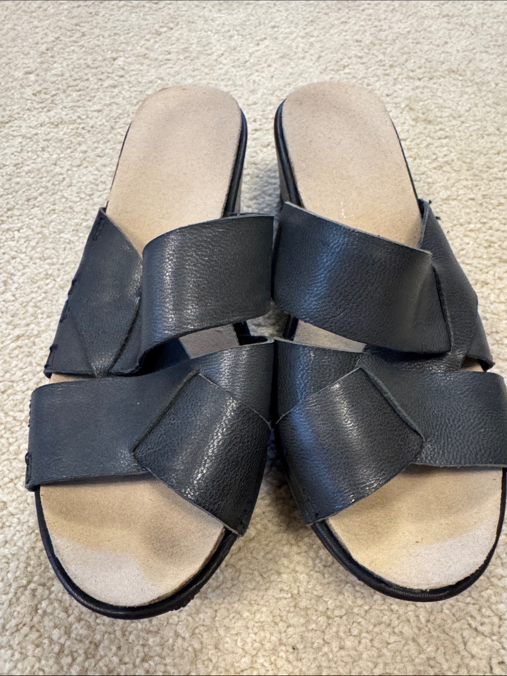 Antelope Black Leather Crossover Slide Sandals